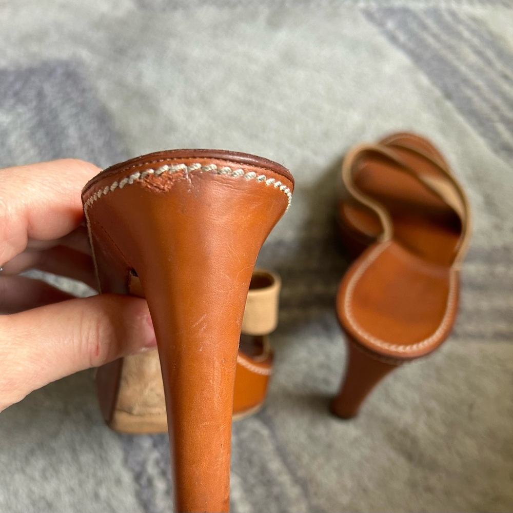 Yves Saint Laurent Tan Leather Heels with Cross-Strap Design - Picture 11 of 15